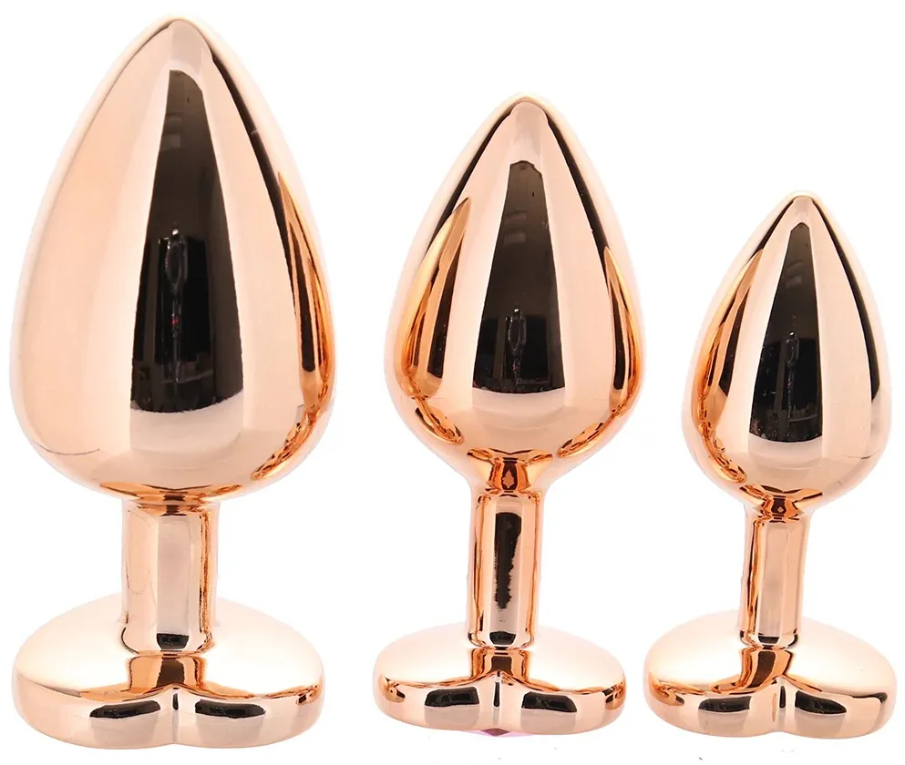 алюминиевая анальная пробка "розовое золото" с розовым кристаллом в форме сердца (размер s) в Краснодаре