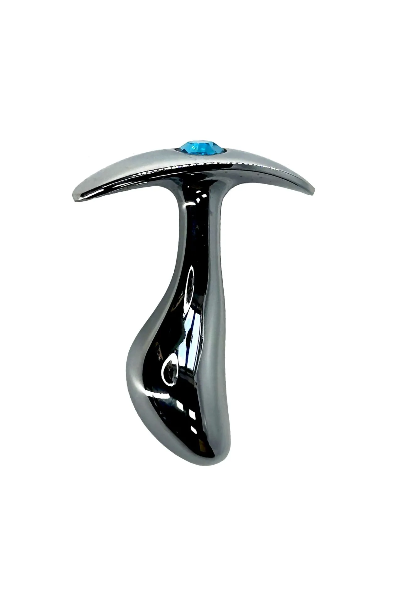 серебристая изогнутая анальная пробка для ношения c голубым кристаллом (small) в Краснодаре