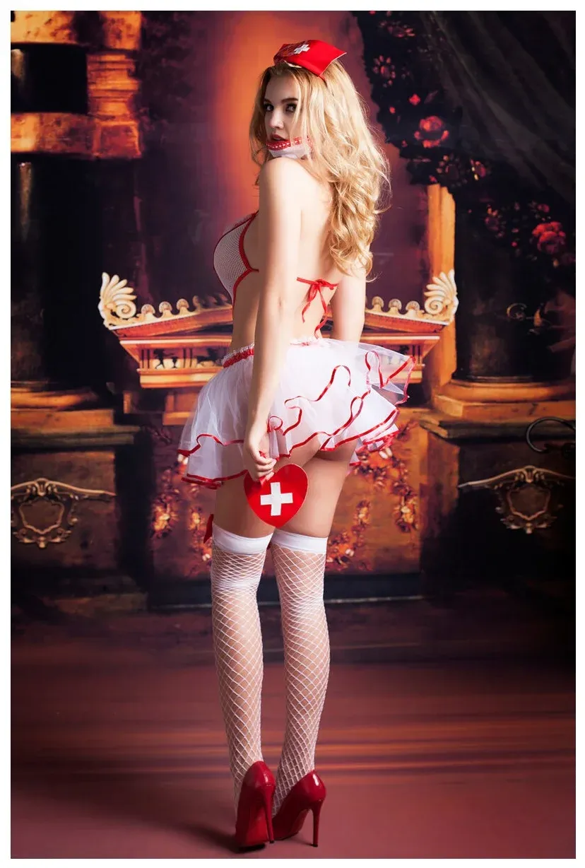Эротическое костюм медсестры candy girl lola, бело-красный в Краснодаре