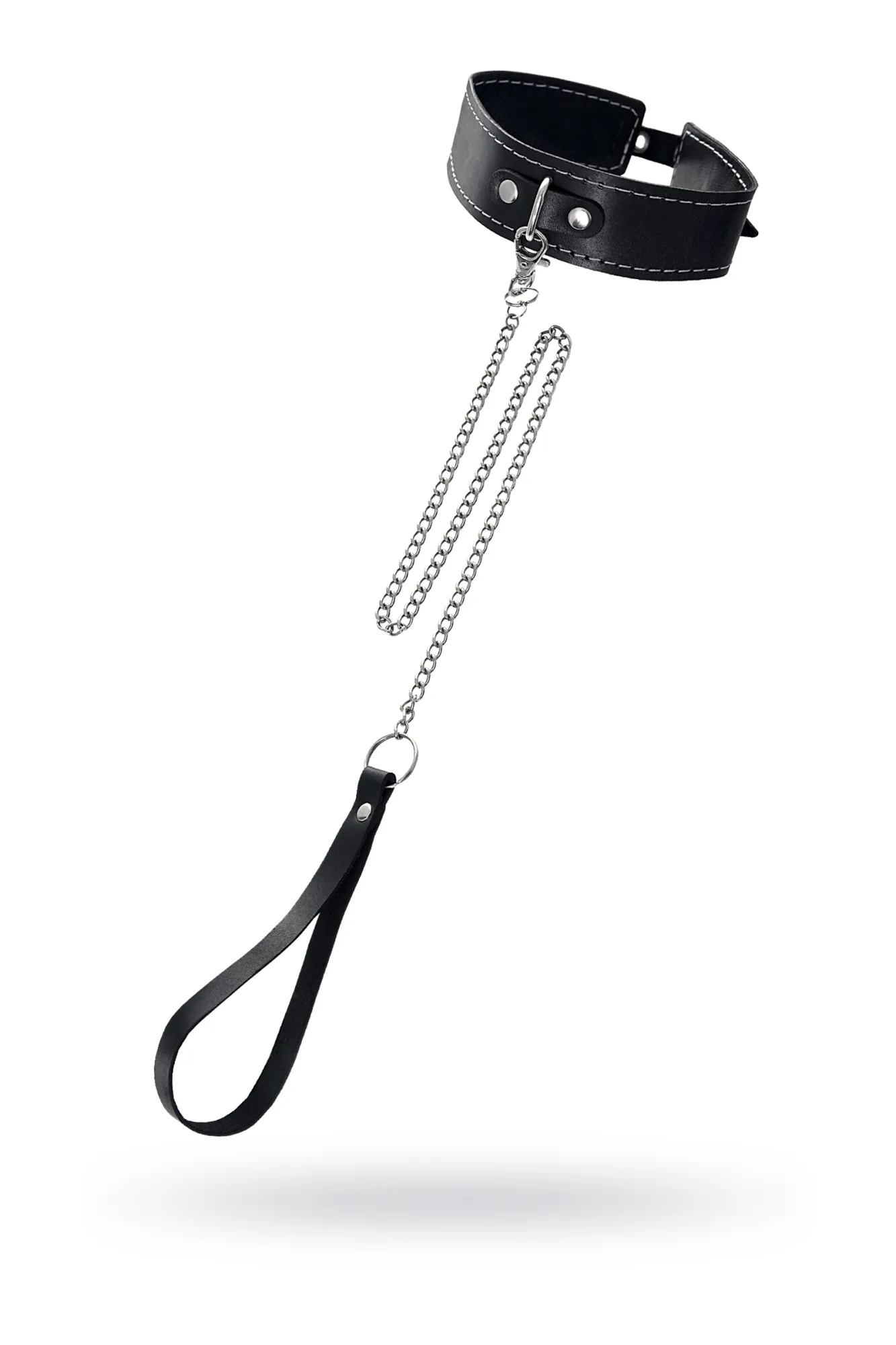 Ошейник Pecado BDSM, двухслойный с белой строчкой, натуральная кожа, черный