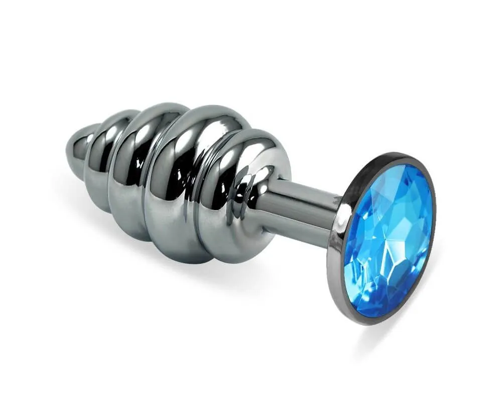 Анальная пробка Lovetoy Rosebud Spiral, с голубым камнем