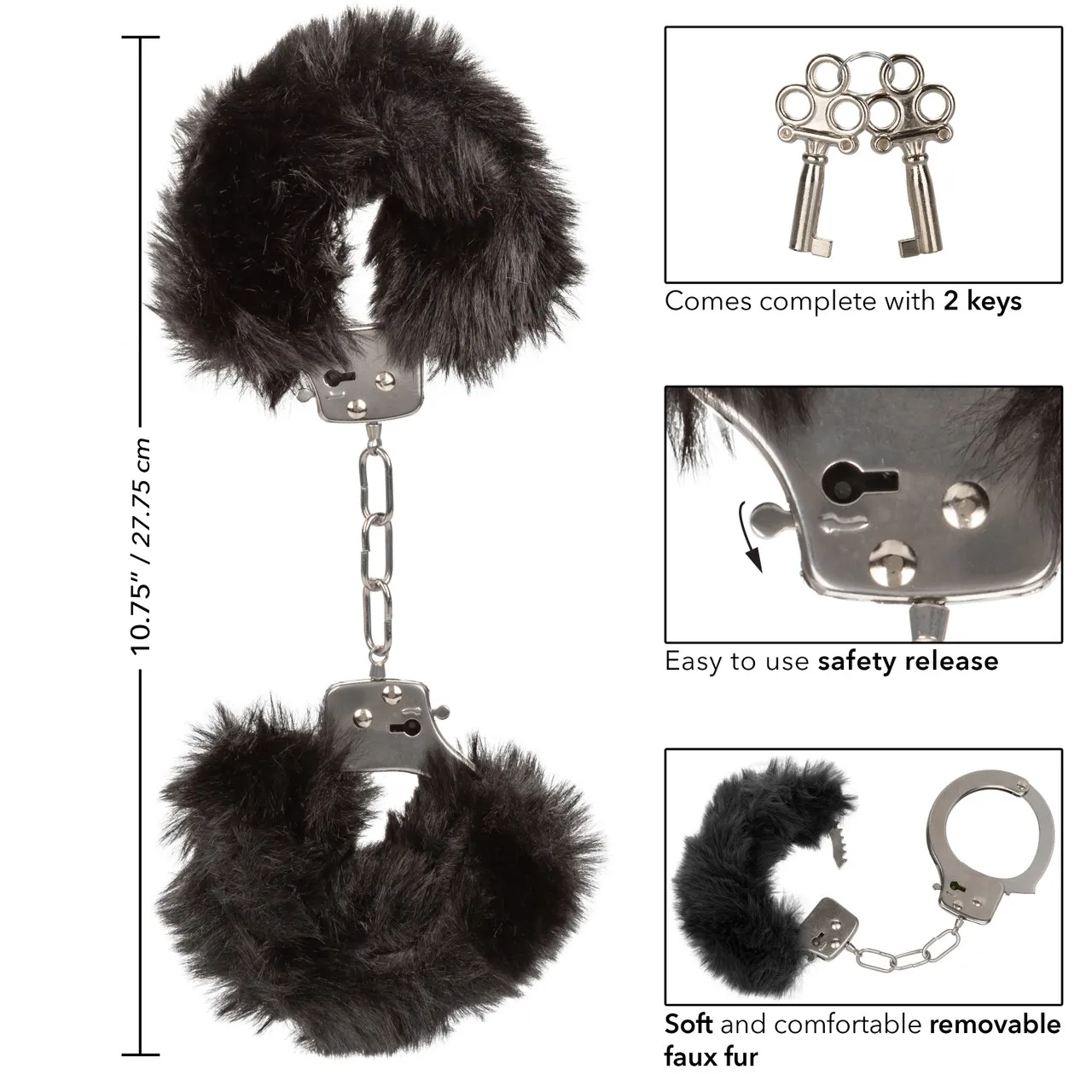 металлические наручники с искусственным мехом ultra fluffy furry cuffs-black в Краснодаре