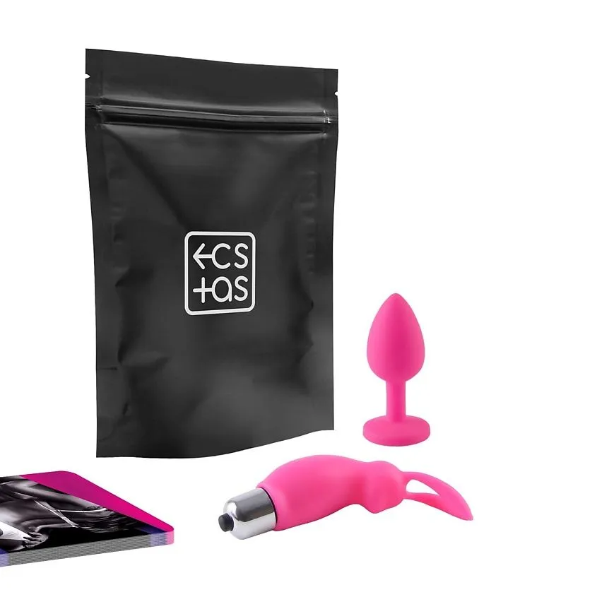 Набор для двоих «Ахи вздохи», 3 в 1 (20 карт, анальная пробка, вибратор-зайчик)