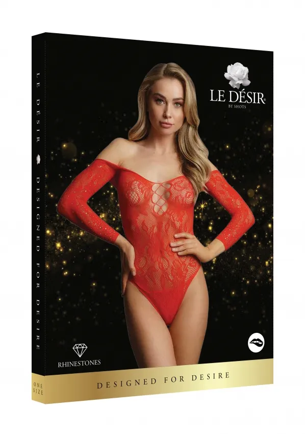 Боди Wonder Rhinestone Bodysuit (красный) со стразами.