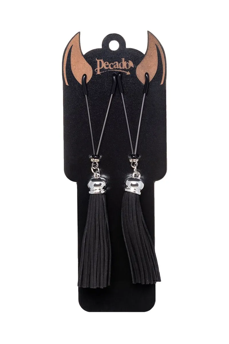 зажимы на соски pecado bdsm, «вилки», с кисточками из замши, металл, черные в Краснодаре