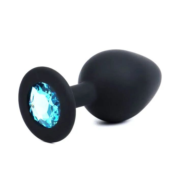 пробка анальная, силиконовая, с бирюзовым кристаллом, чёрная, диаметр 3,5 см в Краснодаре
