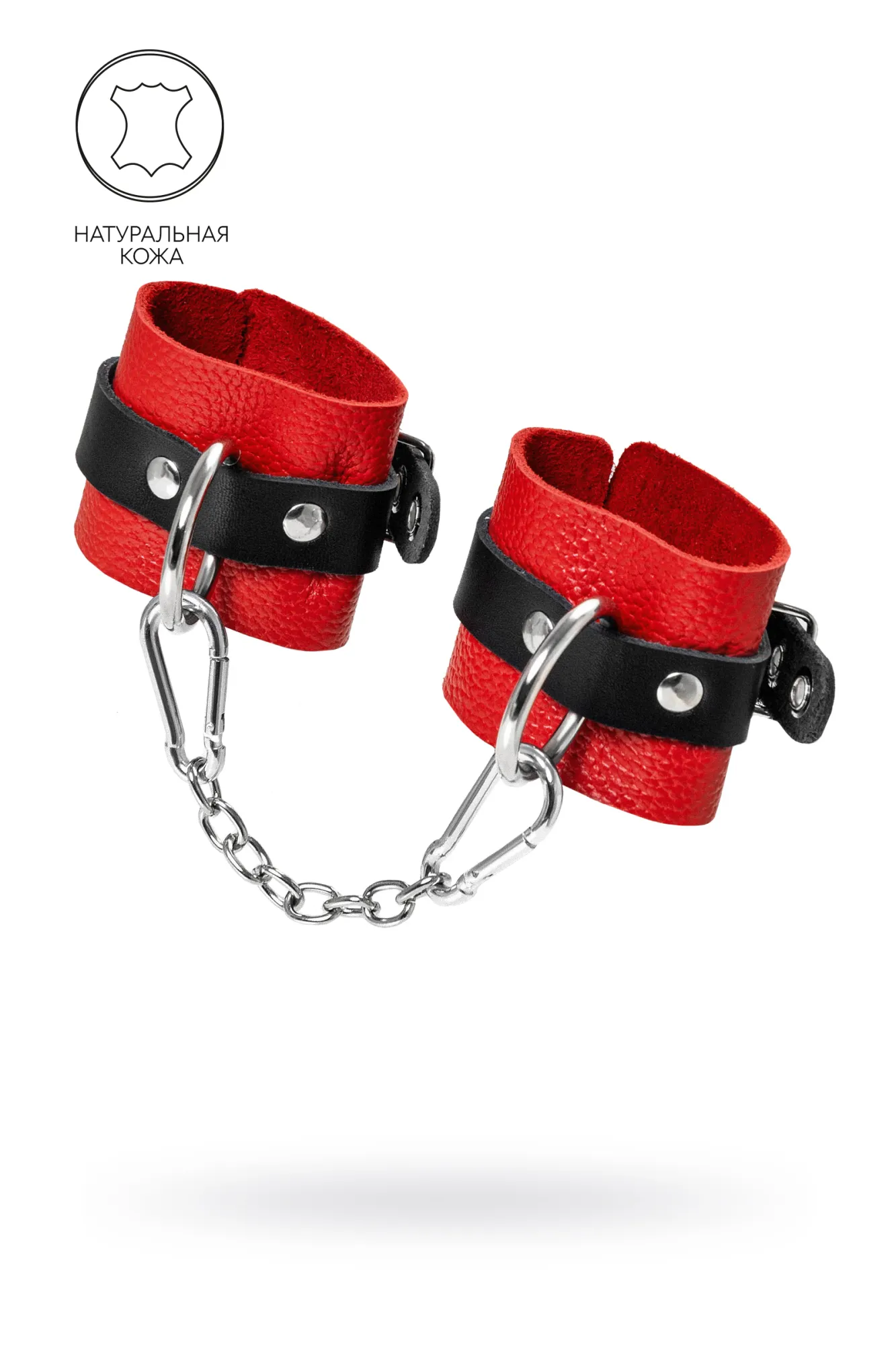Наручники Pecado BDSM, мягкие с одним ремешком с люверсами, натуральная кожа, красно-чёрные