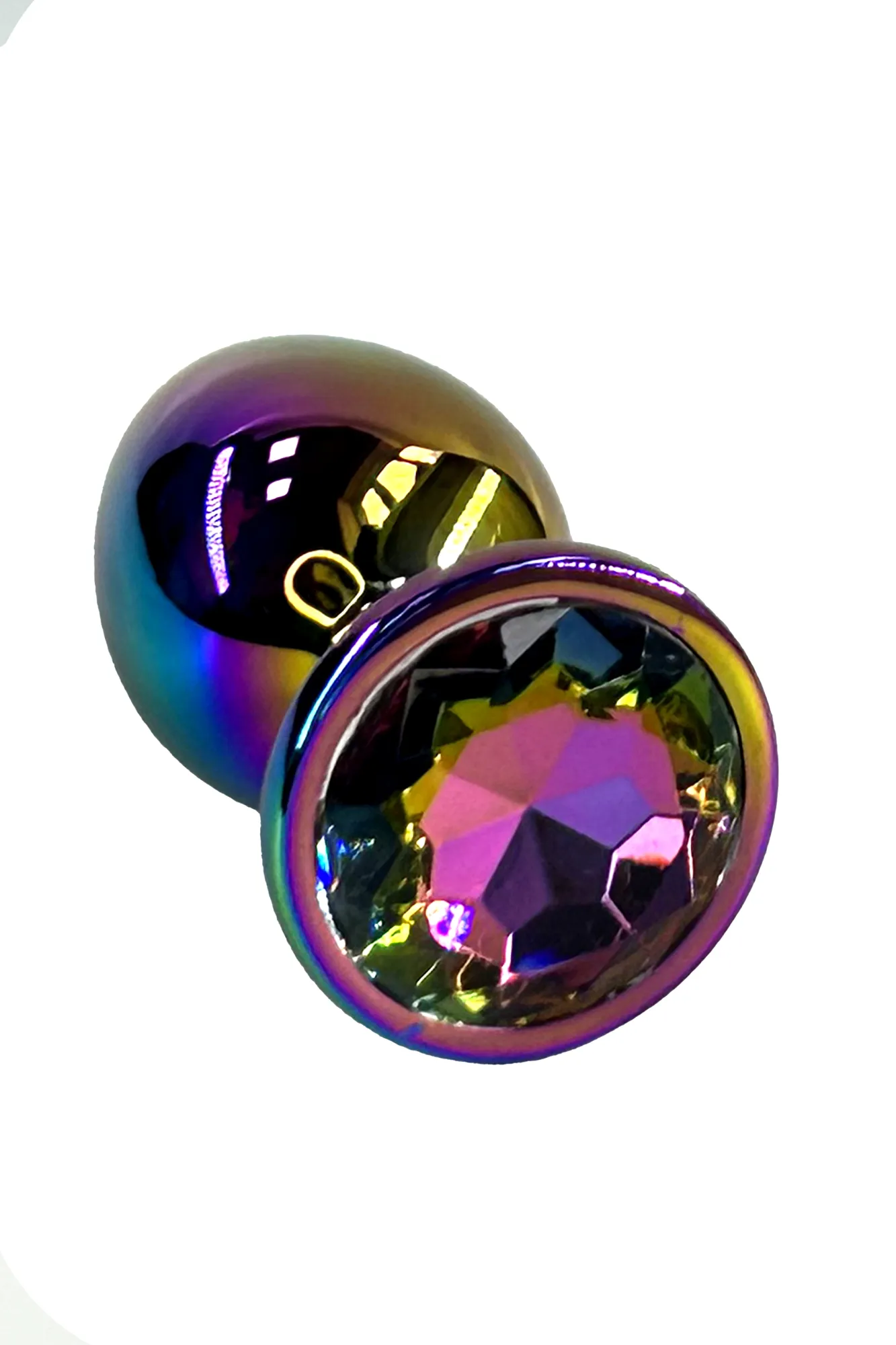 Анальная пробка с кристаллом цвета неохром (Large)