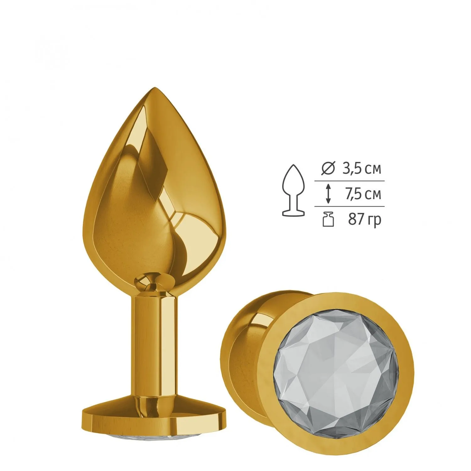 Втулка Золото средняя с прозрачным кристаллом