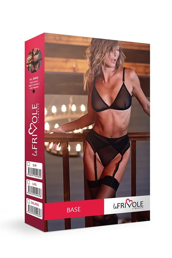 Эротическое базовый комплект из бюстгальтера, стрингов и пояса для чулок base в Краснодаре