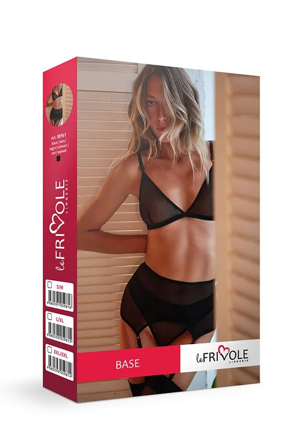 Эротическое базовый комплект из бюстгалтера, стрингов и широкого пояса для чулок base в Краснодаре