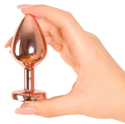 алюминиевая анальная пробка "розовое золото" с розовым кристаллом в форме сердца (размер m) в Краснодаре