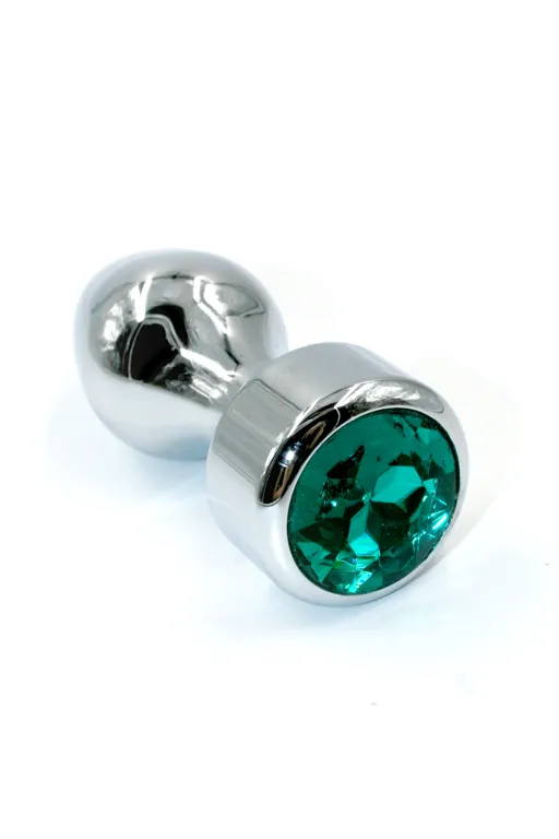 Серебряная анальная пробка с объемным темно-зеленым кристаллом (Small)