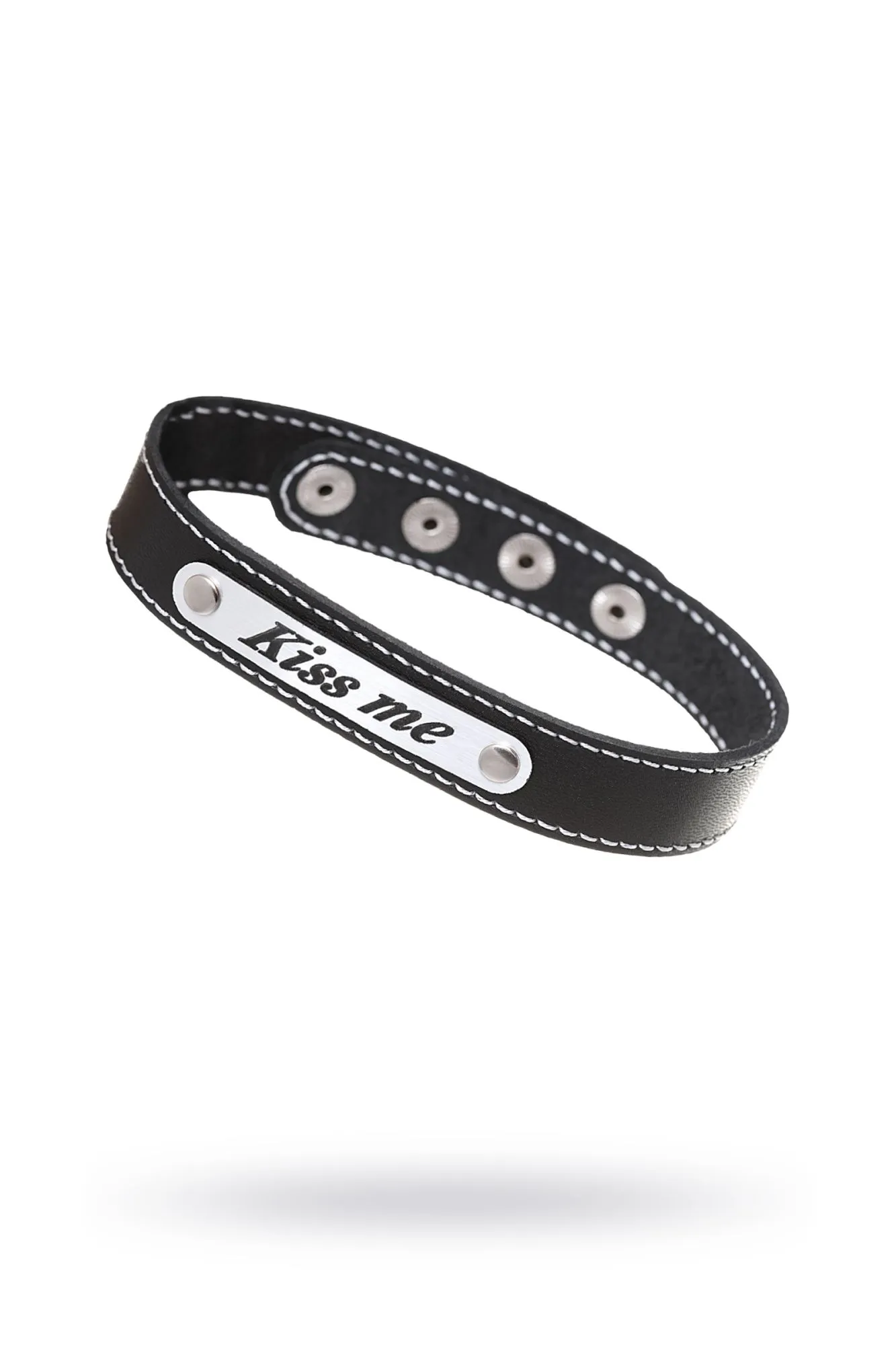 Чокер Штучки-Дрючки «Kiss me» с белой строчкой, кожанный, чёрный