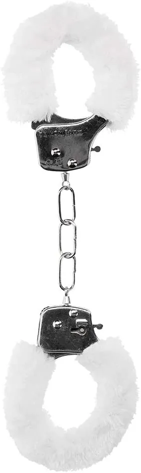 металлические наручники с меховой обивкой pleasure handcuffs furry, белые в Краснодаре
