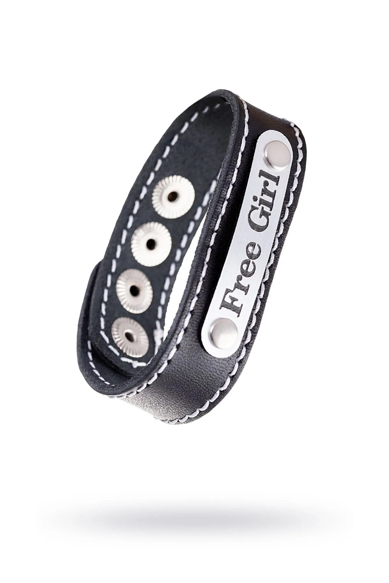 Браслет Штучки-дрючки с белой строчкой, кожанный, черный