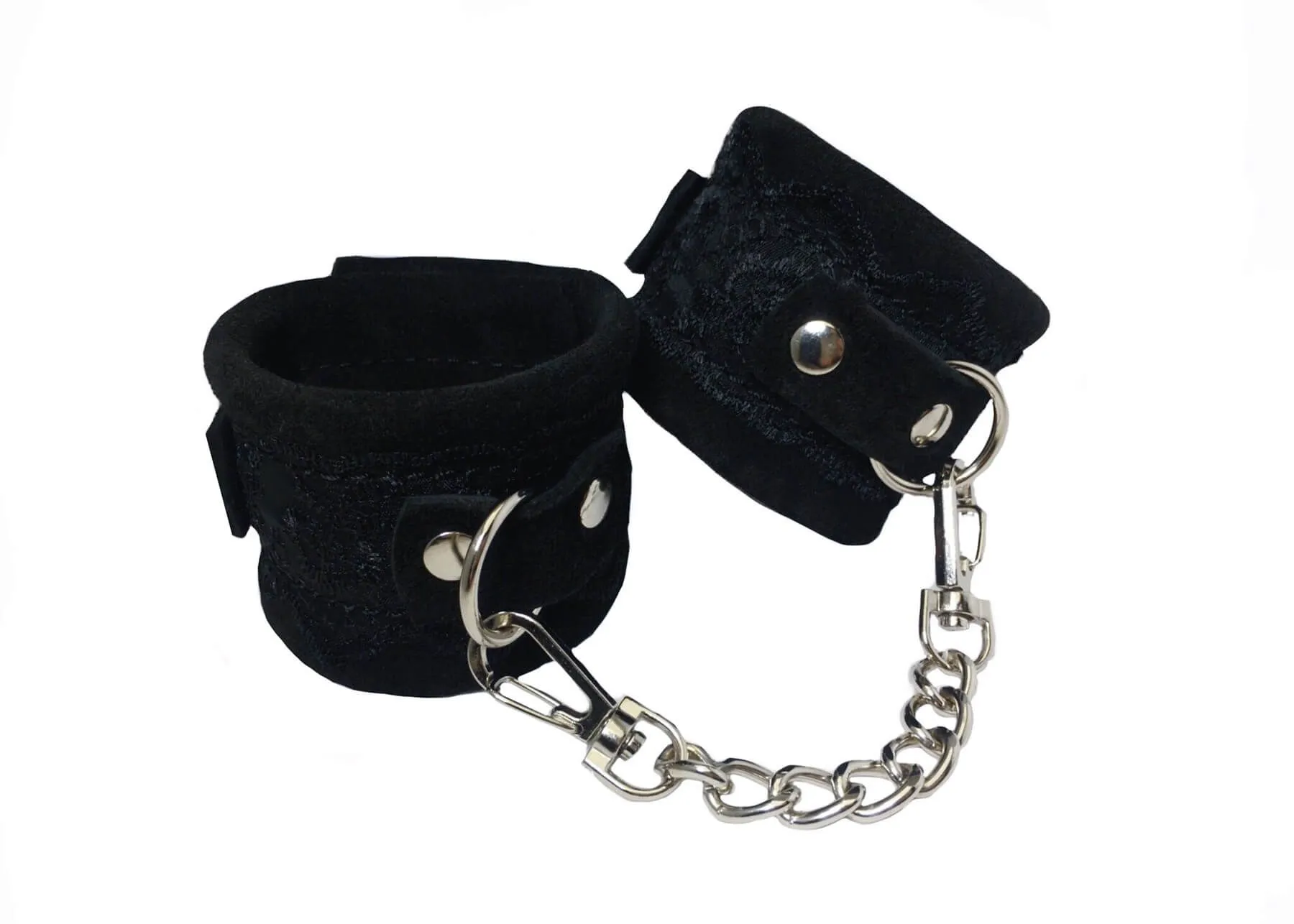 наручники декоративные замшевые на цепочках индиго с кружевом, черные в Краснодаре