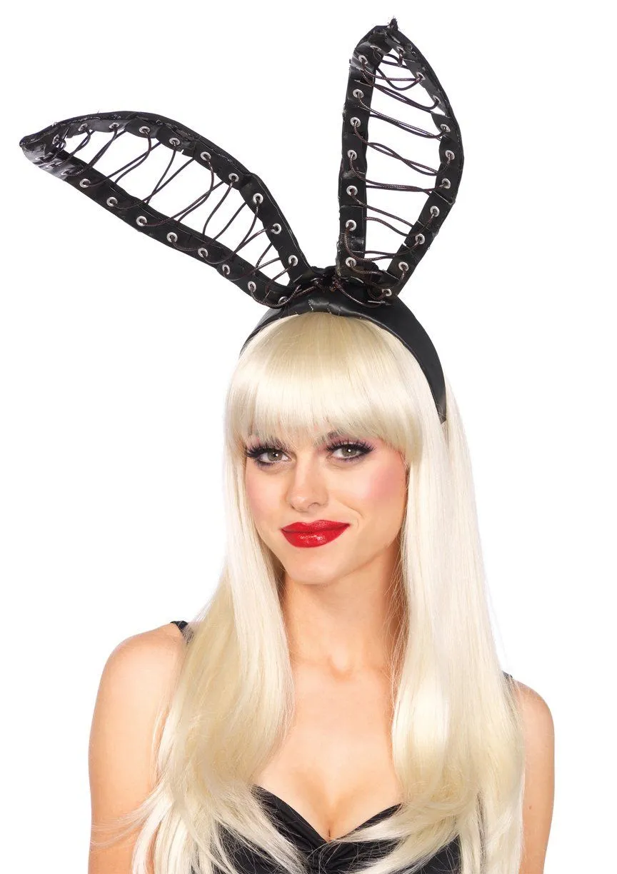Эротическое ушки кролика leg avenue со шнуровкой, черные в Краснодаре