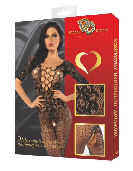 Эротическое комбинезон-сетка кружевной с доступом, черная в Краснодаре