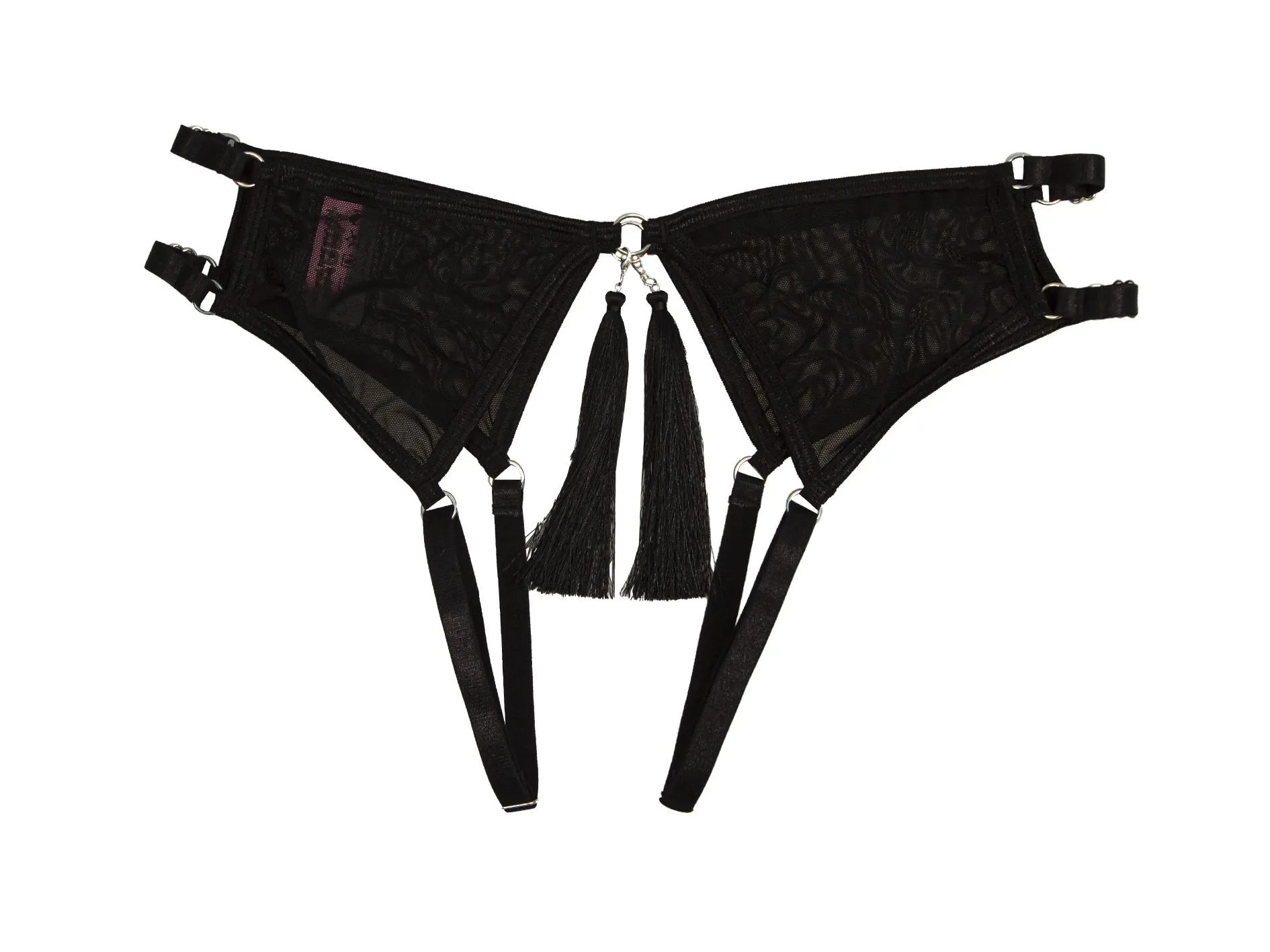 Эротическое трусики pinkrabbit с доступом и соблазнительными кисточками, чёрные в Краснодаре