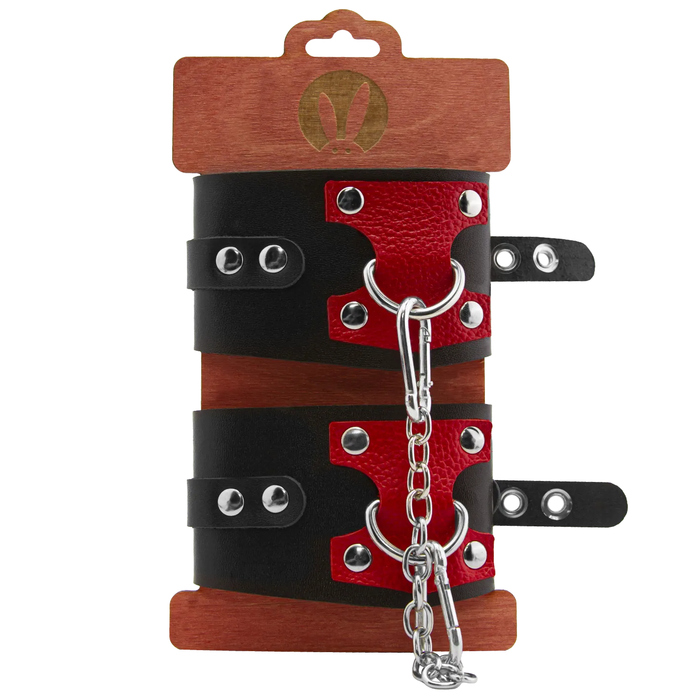Оковы PinkRabbit из черной кожи с красным декором