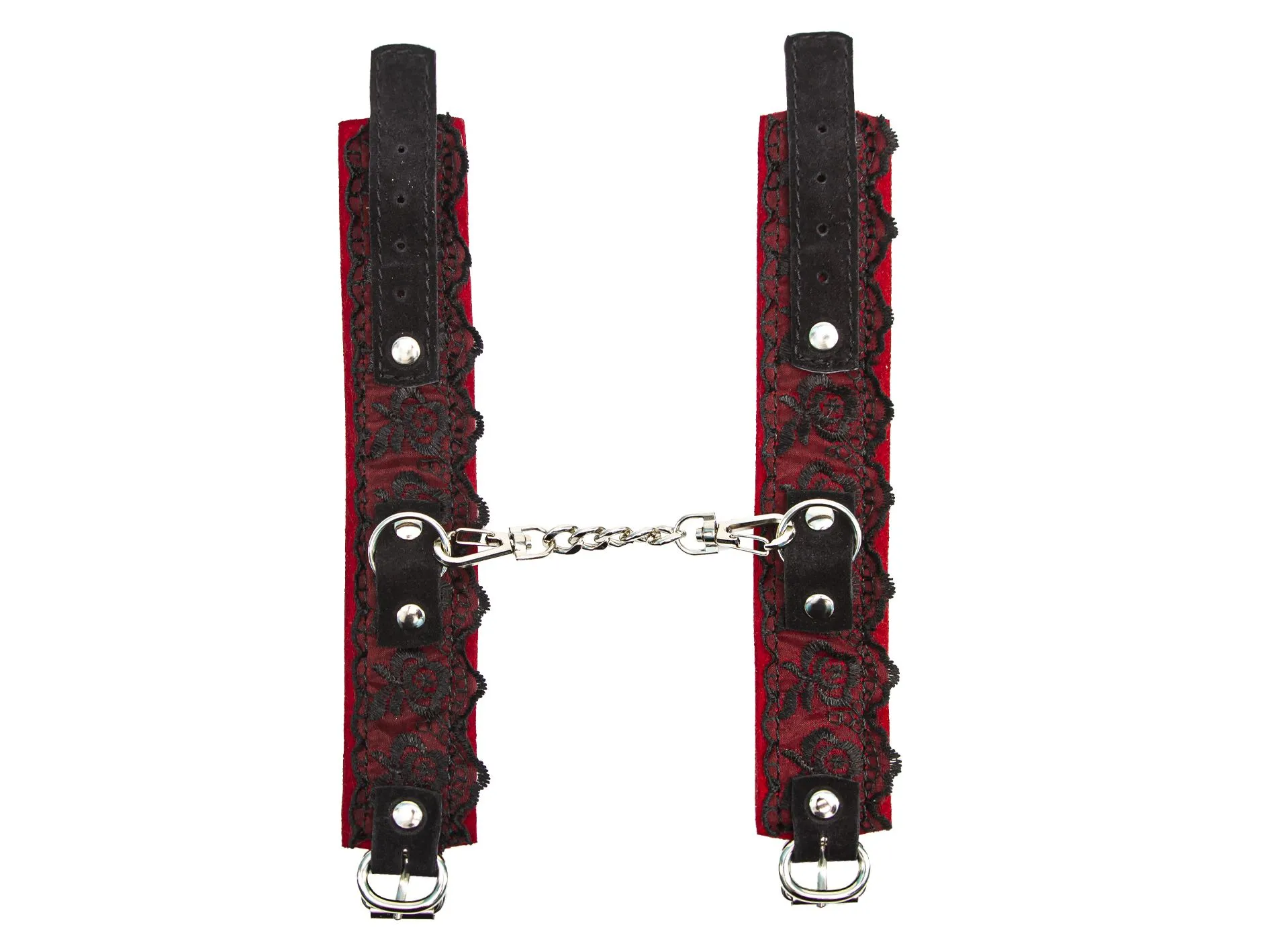 hаручники pinkrabbit замшевые красные с черным кружевом на цепочке в Краснодаре