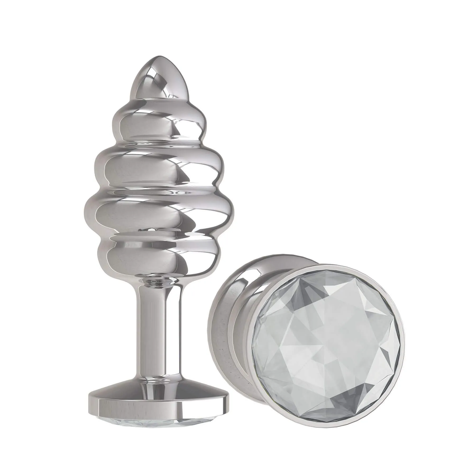 Анальная пробка Dжага Dжага Silver Spiral с прозрачным кристаллом