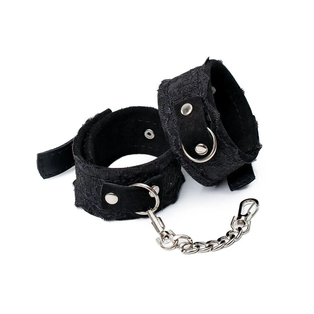 наручники замшевые с кружевом на цепочках, xl, чёрные в Краснодаре