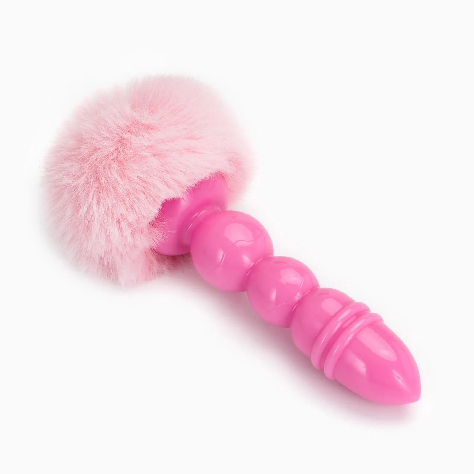 анальная пробка с мехом оки-чпоки, втулка силикон, 130×21 мм, хвост 65 мм, шары, розовый в Краснодаре