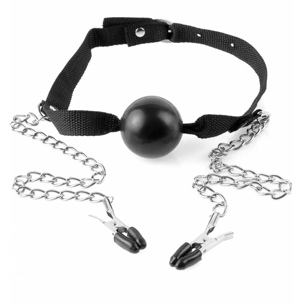 Кляп Pipedream Ball Gag & Nipple Clamps, с зажимами