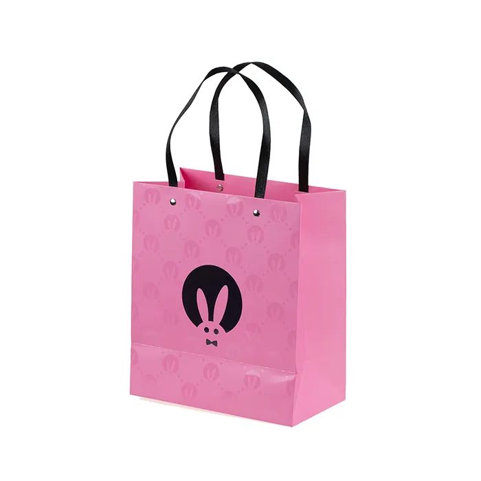 бумажный пакет pinkrabbit, розовый с черным лого, малый в Краснодаре