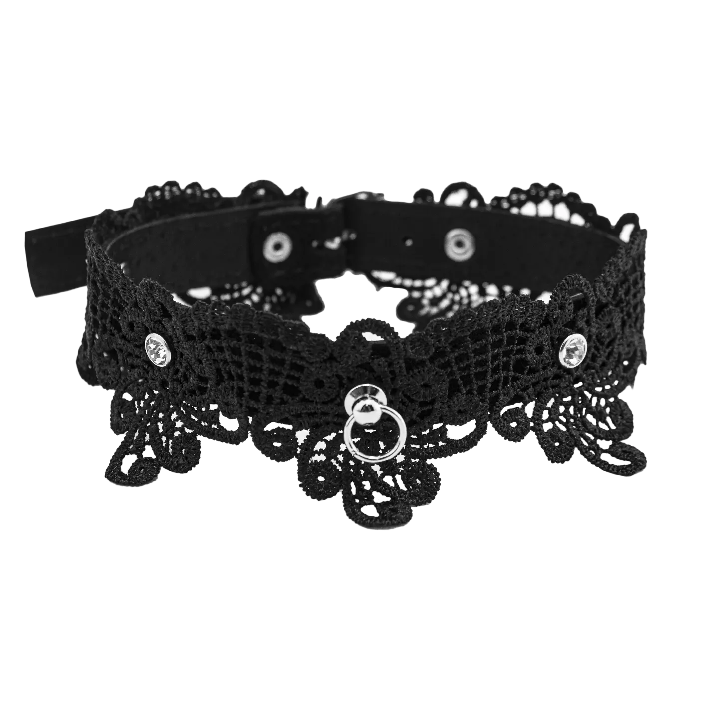 Чокер PinkRabbit Шарм кружевной со стразами, чёрный