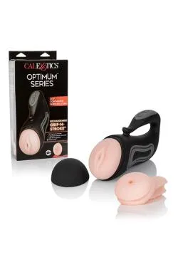 Перезарежаемый мастурбатор с вибрацией и двумя вставками в виде вагины и ануса Optimum Power Grip-N-