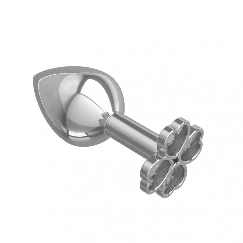 анальная втулка silver средняя c прозрачным кристаллом "клевер" в Краснодаре