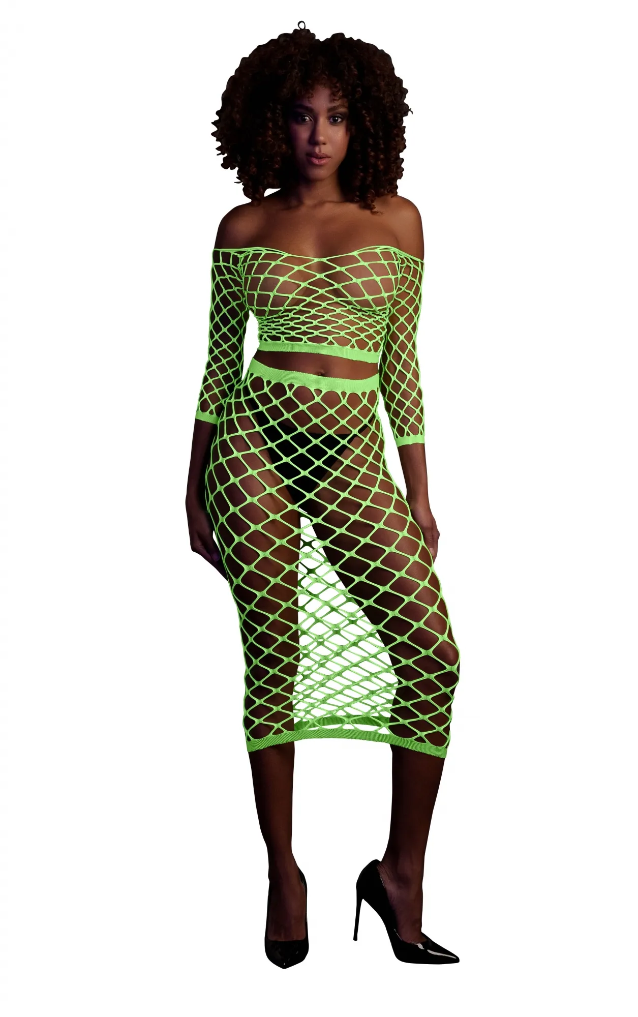 Эротическое топ с нижней юбкой long sleeve crop top and long skirt - green - xs/xl в Краснодаре