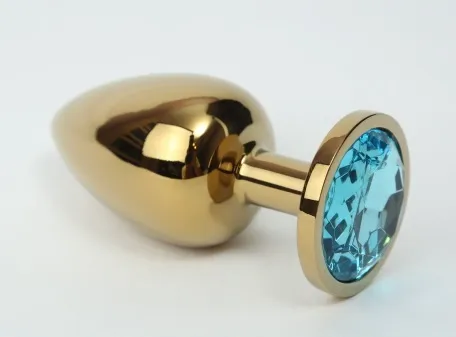 анальная пробка металл 4х9,5 золото голубой страз 47057-2mm в Краснодаре