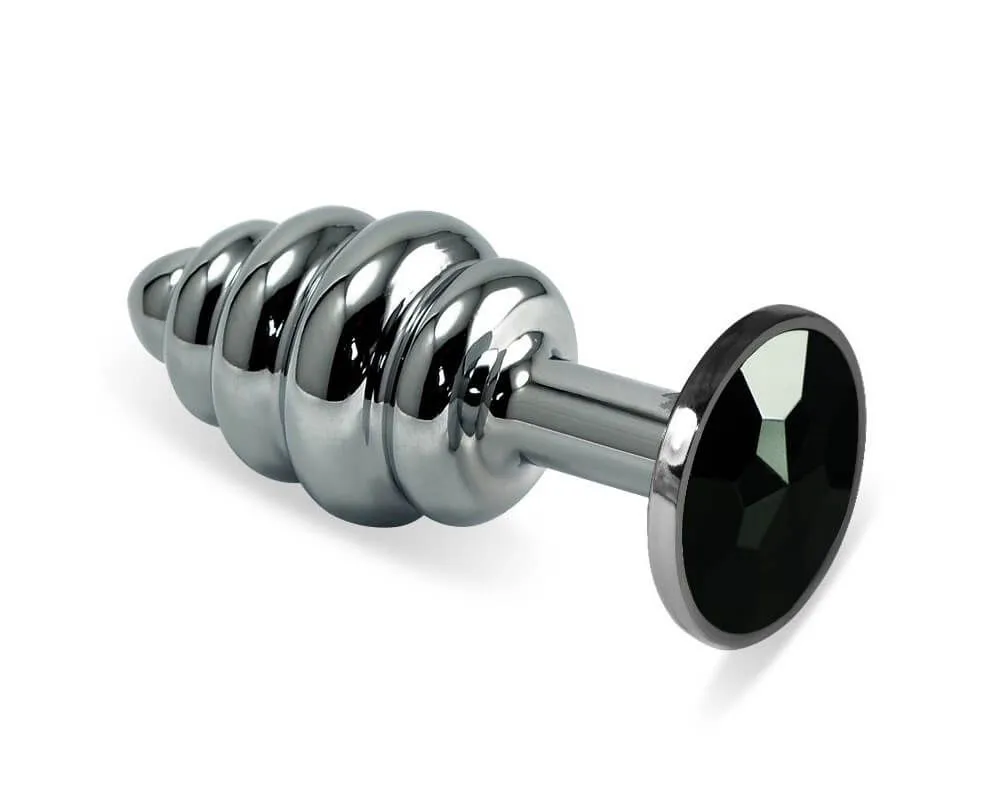 Анальная пробка Lovetoy Rosebud Spiral, с черным камнем