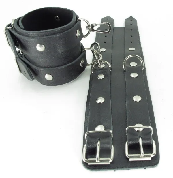 оковы из кожи черные с двумя пряжками 56007ars в Краснодаре