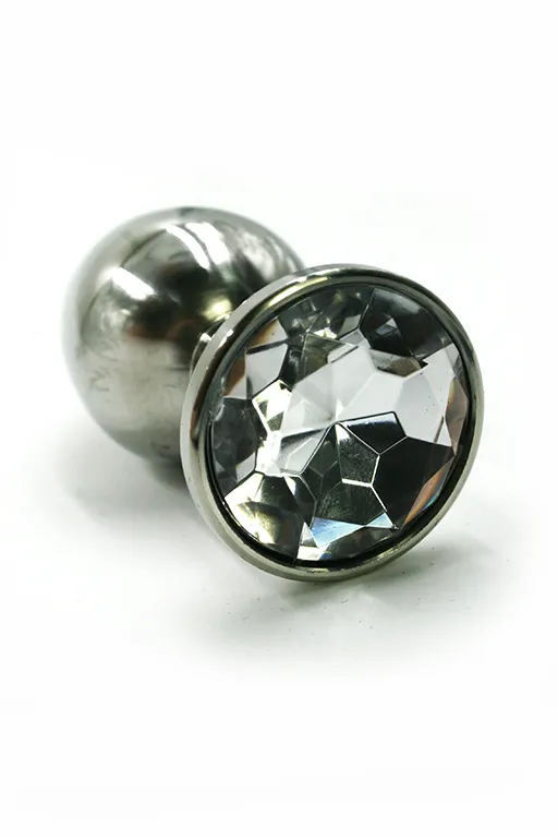 Анальная пробка из аллюминия с прозрачным кристаллом (Medium)