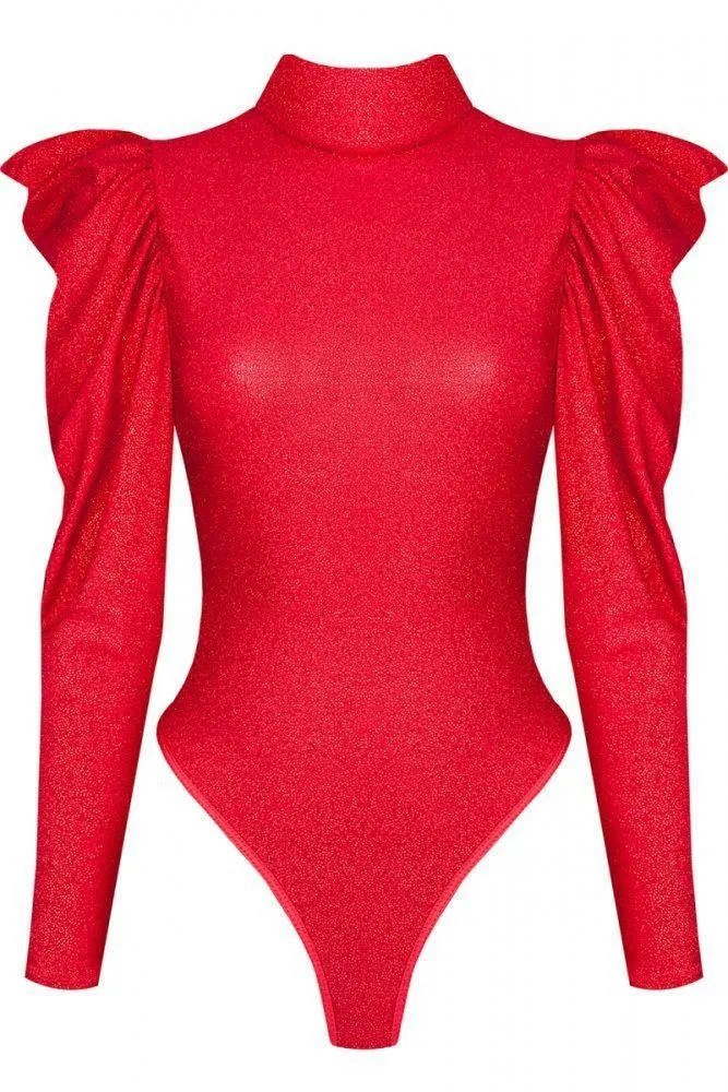 Эротическое боди с рюшами на плечах и вырезом на спине demoniq, красное в Краснодаре