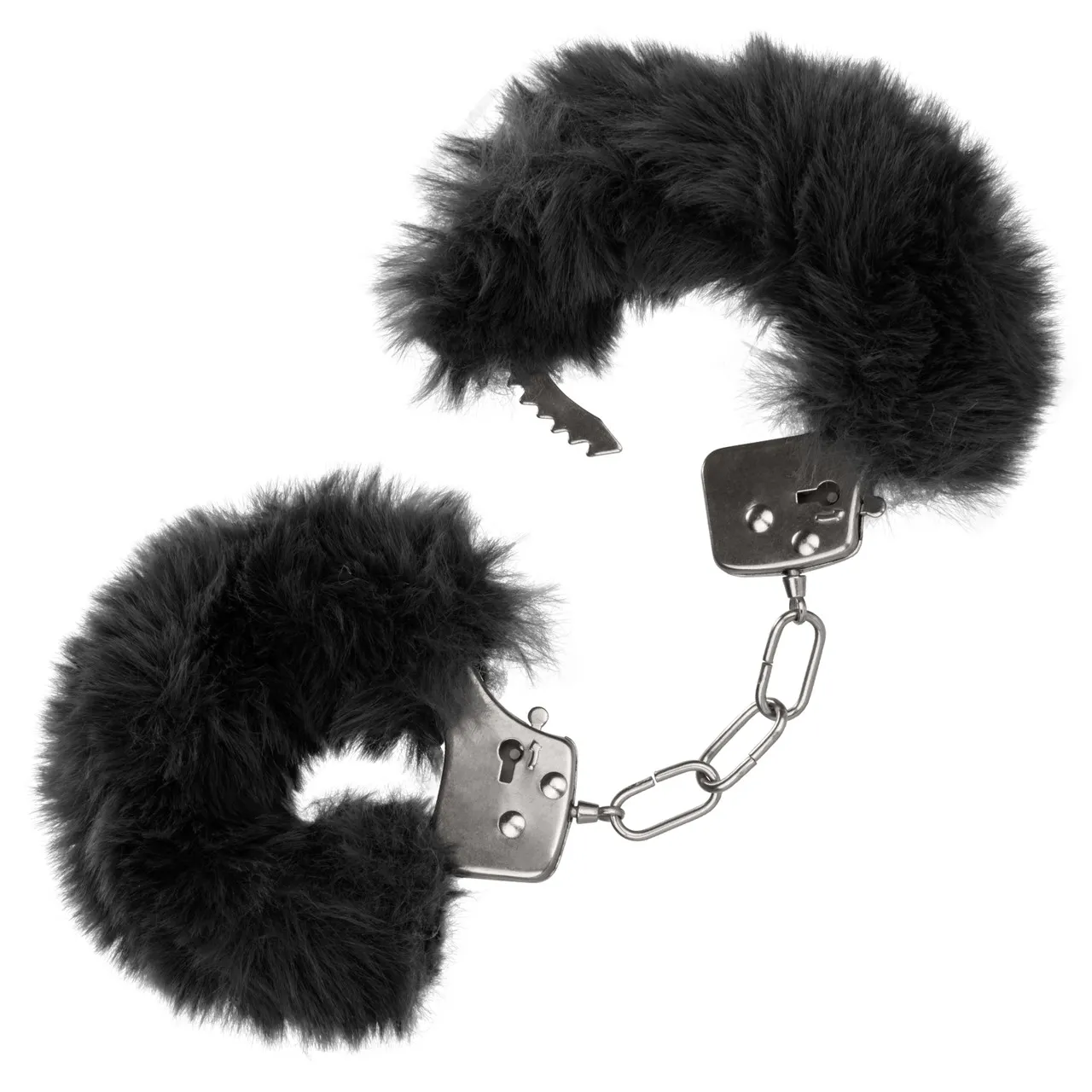 металлические наручники с искусственным мехом ultra fluffy furry cuffs-black в Краснодаре