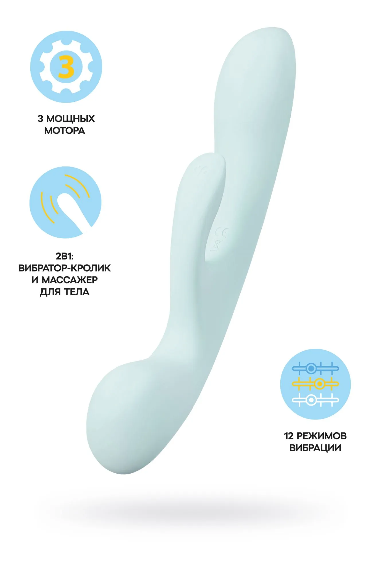 нереалистичный вибратор satisfyer triple oh, силикон, голубой, 24 см в Краснодаре