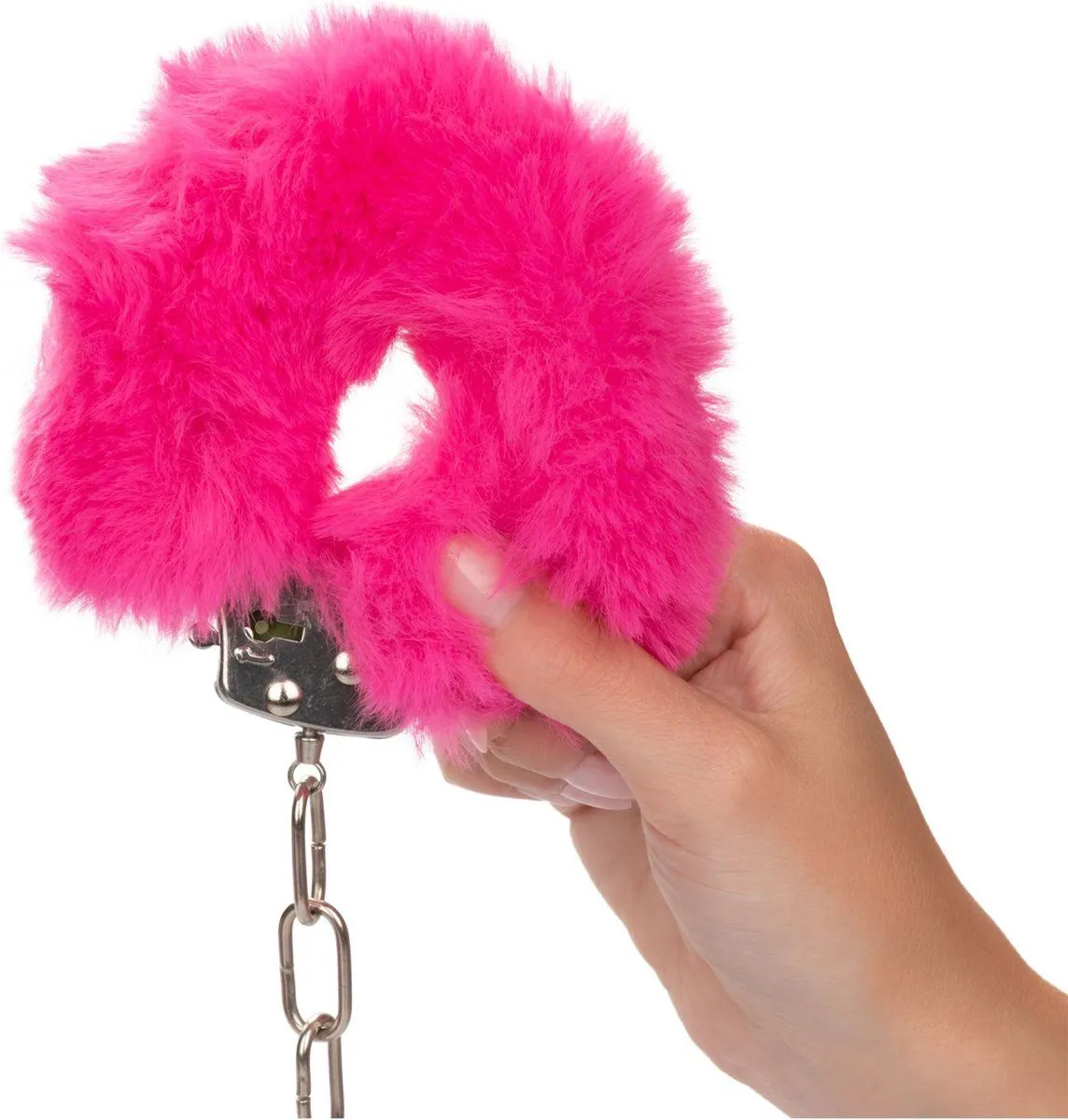 металлические наручники с искусственным мехом ultra fluffy furry cuffs, розовые в Краснодаре