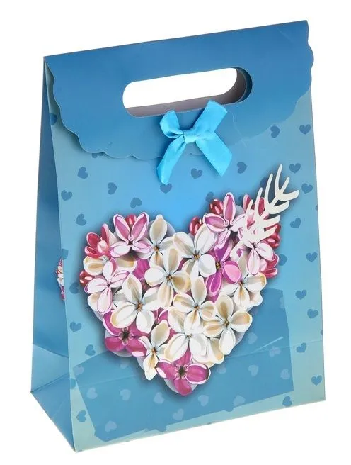 Пакет с клапаном Сима Ленд Сердце из цветов, голубой