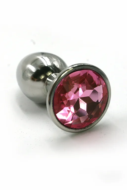 Анальная пробка из аллюминия с ярко-розовым кристаллом (Small)