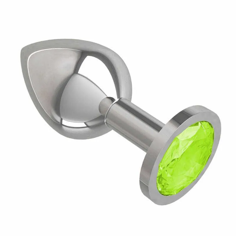 анальная втулка silver средняя c кристаллом цвета лайма в Краснодаре