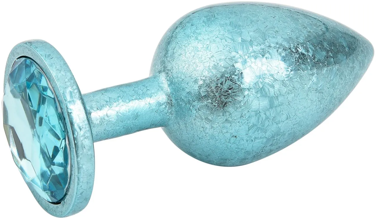 голубая алюминивая анальная пробка с кристаллом medium в Краснодаре