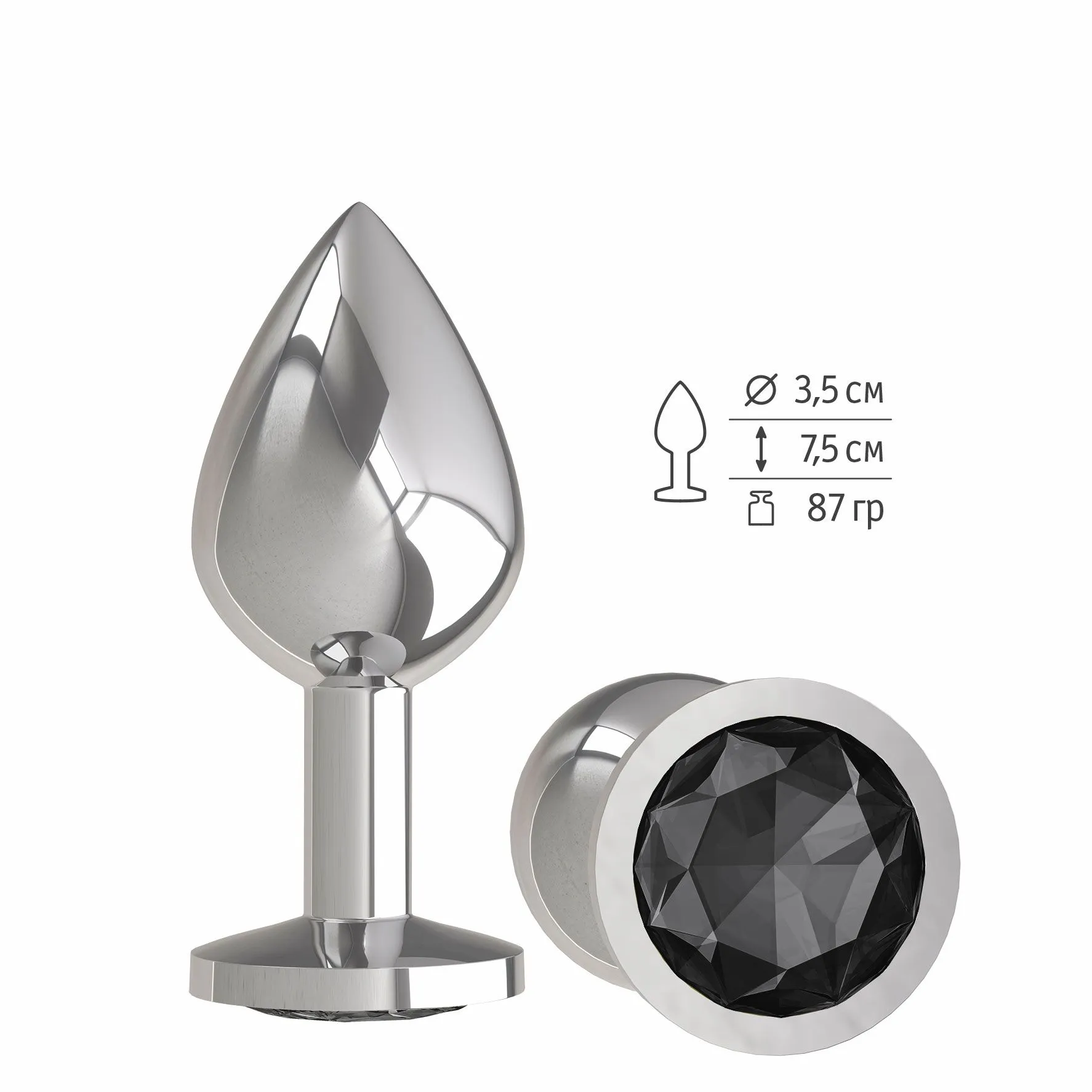 анальная втулка silver средняя c черным кристаллом в Краснодаре