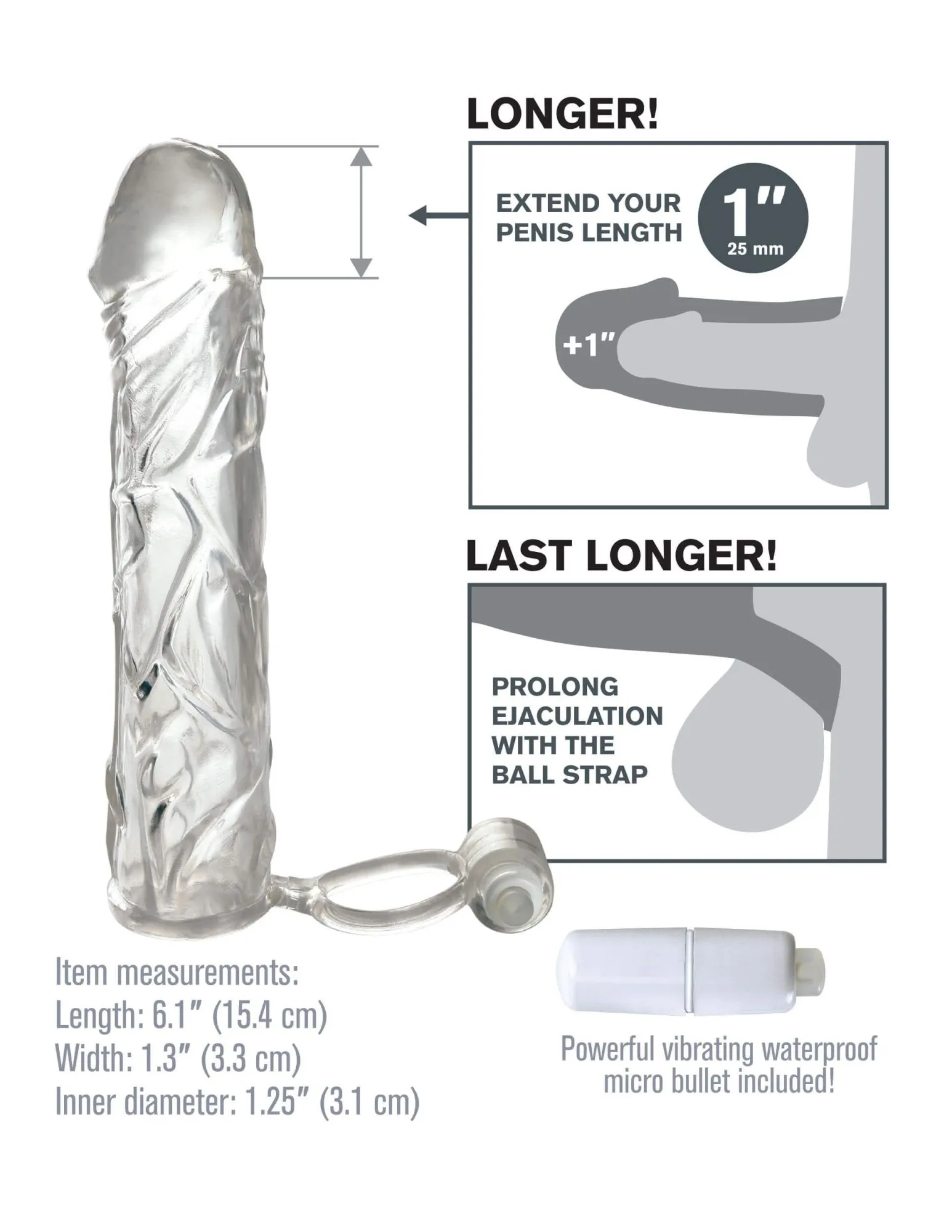 насадка удлиняющая pipedream vibrating super sleeve, прозрачная в Краснодаре