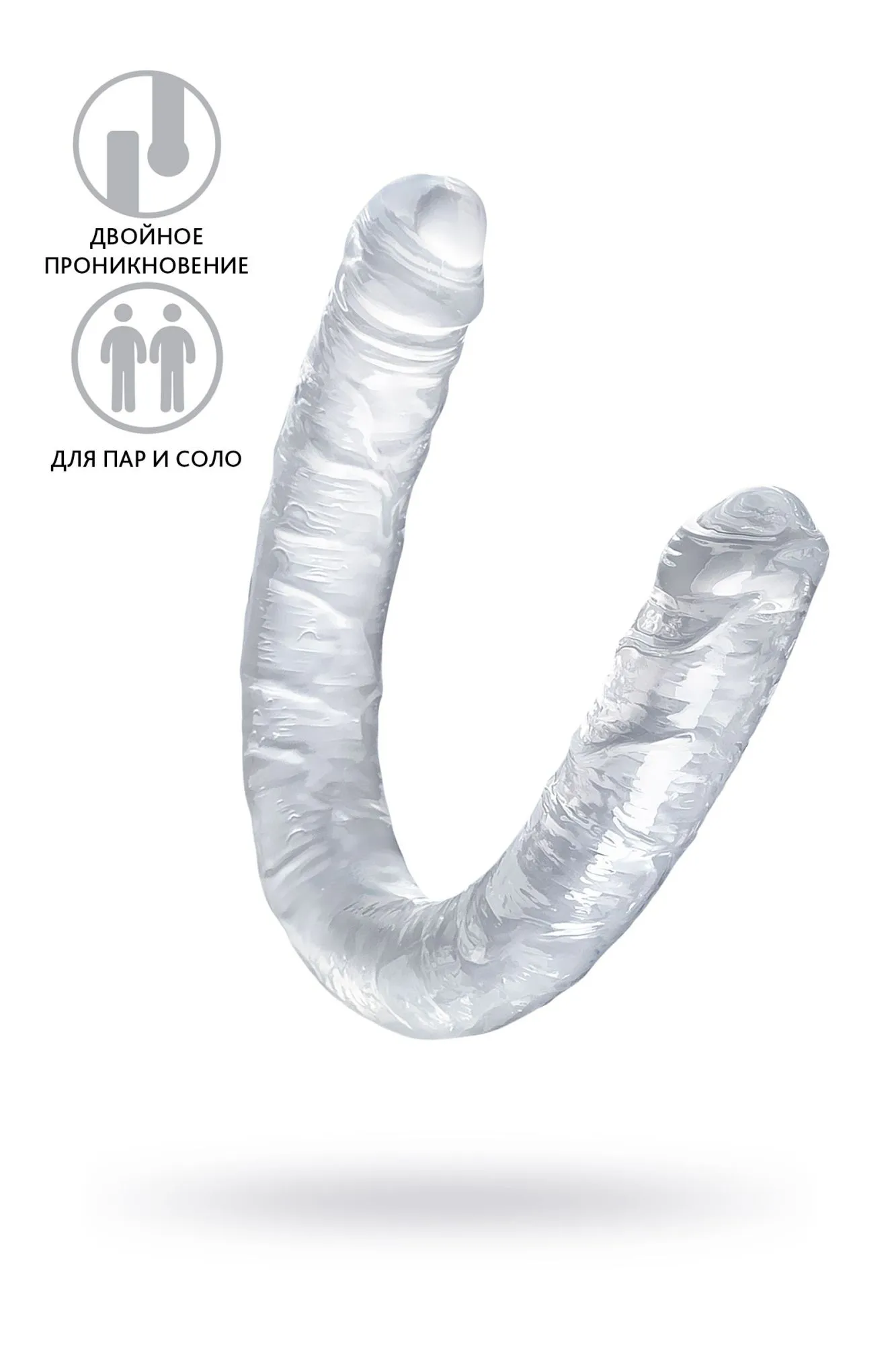 фаллоимитатор двусторонний toyfa double dildo, tpr, прозрачный, 40 см в Краснодаре
